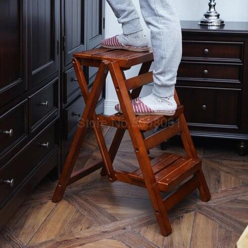 Solid wood folding stair stool multi-function step stool home kitchen small ladder stool creative ladder