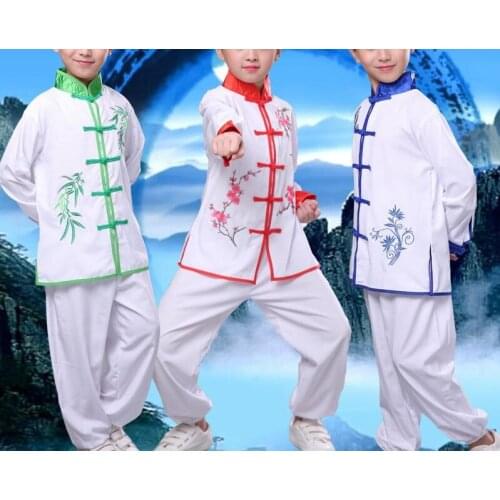 Unisex kids embroidery kung fu martial arts performance uniforms Children wushu taiji clothing tai chi training suits
