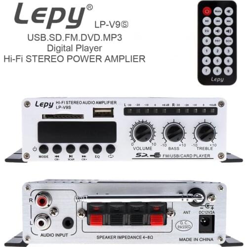 V9S 2CH 20Wx2 Bluetooth HI-FI Digital Audio Player Car Amplifier FM Radio Stereo Player Support SD / USB / MP3 / DVD Input