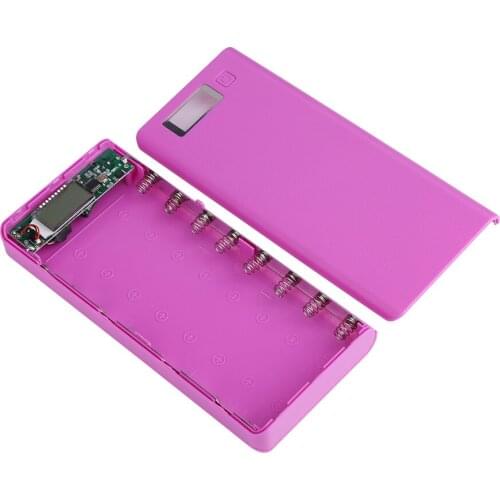 8x18650 Battery Power Bank Shell Case Box Dual USB Ports LCD Display Purple 8 X 18650 Lithium Battery LED Indicator
