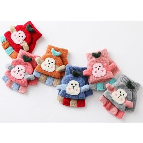 1-4 Years Old Children Winter Fingerless Gloves Kids Cute Monkey Warm Soft Knitted Mittens Girls Boys Indoor and Outdoor Gloves