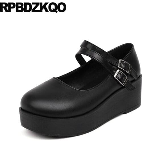 Shoes Creepers Patent Leather Big Size Mary Jane 11 43 10 42 Platform Harajuku Wedge 2021 Women Pumps High Heels Black Round Toe