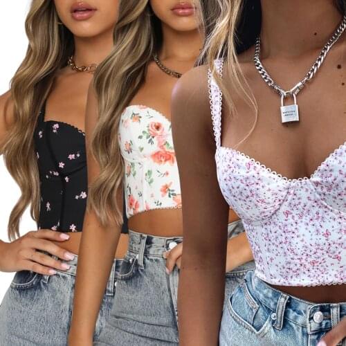 Womens Sexy Bustier Tops, Sleeveless Backless Floral Butterfly Print Zip Back Crop Tank Tops