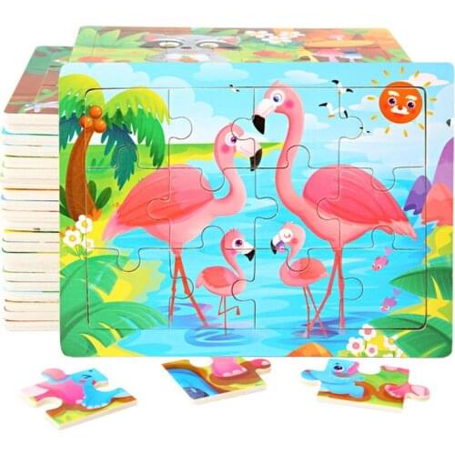 15*11cm 3D Puzzle Cartoon Animals Wood Puzzle Kids Cognitive Jigsaw Puzzle Baby Wooden Toys Educational Toys for Children