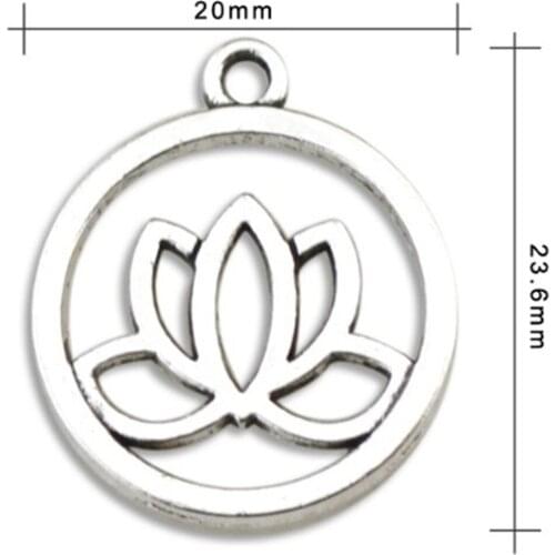 2021 NEW Antique Silver Plated Lotus Flower Yoga Symbols Om Ohm Pendants Spiritual Charms Wholesale