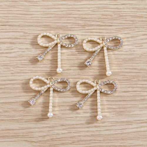 4pcs/lot 20*20mm Crystal Bow-knot Charms Pendants For Women Necklace Drop Earrings Making Pearl Handmade DIY Jewelry Findings
