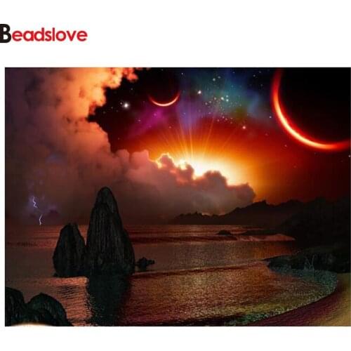 5d diy diamond painting full drill square Sunset seascape 5d Round diy embroidery rhinestones beads counted cross stitch kits