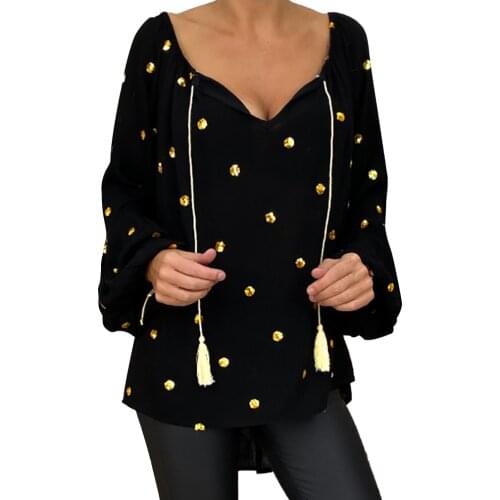 5xl Ladies Clothing Plus Size Blouse Casual Loose Long Sleeve Polka Dot V-neck Pullover Tops 2021 Womens Shirt Туники Женские