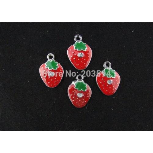 AE206 20pcs Mixed Enamel Strawberry Charms Pendants Pet Charm for Necklace Charm 28x24mm