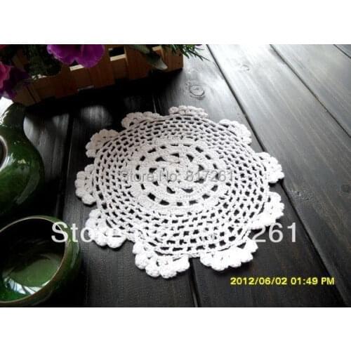 Free shipping fashion handmade table doilies knitted tray placemat crochet table pad 25 cm white flower table mat cosater