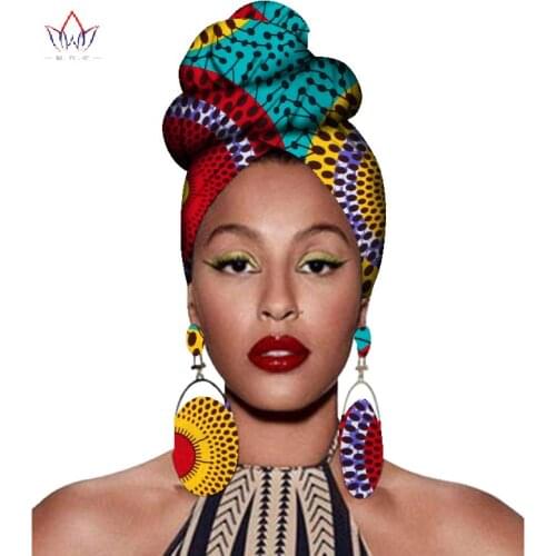 Africa Women Headwarp & Earring Ankara Print Headtie Dashiki African Headtie Accessories Women WYB56