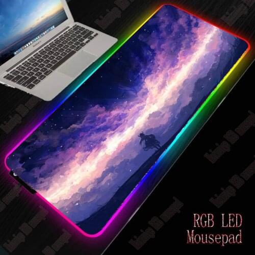 Anime Clouds Purple Sky Large RGB LED Gaming Mousepad LED Light Illuminated USB Wired Colorful Luminous Non-Slip Mouse Mice XXL