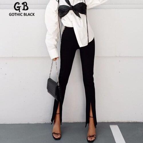 Gothblack Sexy Women Slim High Waist Split Zip Trousers Solid Splice Elasticity Straight Pants Autumn Fashion Bodycon Streetwear