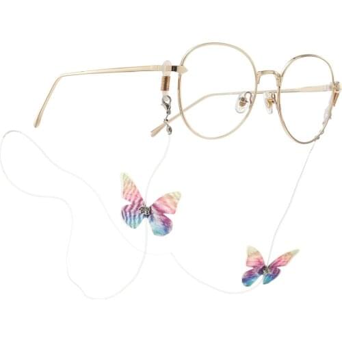 JGL0031 Fashion Korean romantic butterfly shape glasses chain shiny rhinestone elastic line handmade glasses chain lady charm