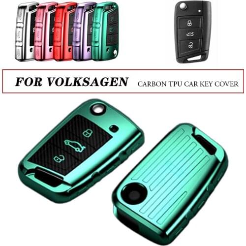 Carbon Fiber TPU Flip Key Cover Smart Case Shell Key Bag Holder Protector For VW VolkswagenTiguan For SEAT Ateca Leon