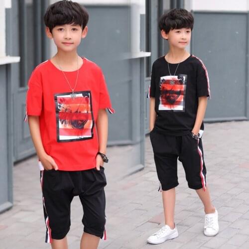 2021 Summer Rooster Short-sleeve Set Children 7-12 Years Old Half Sleeve Shorts Two-piece Set Kids Cloth