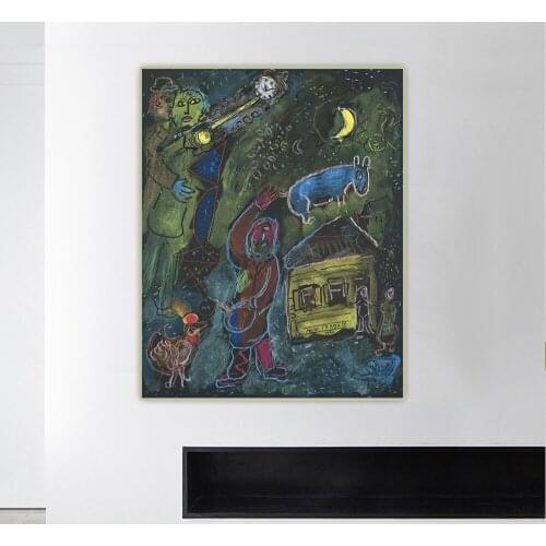 Citon Marc Chagall《The painter above the village》Canvas Oil Painting Artwork Poster Picture Wall Hanging Decor Home Decoration