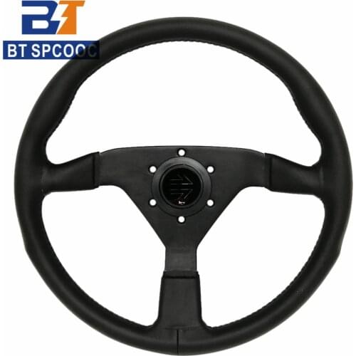 SPCOOC Car Sport Classic Leather Steering Wheel 14inch 350MM With MO* Horn Button Universal Racing Drift Steering Wheel