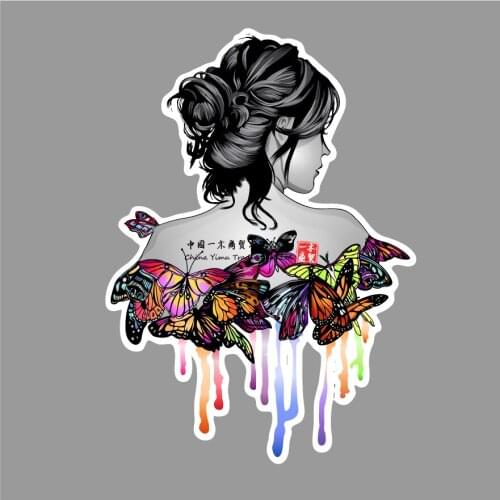 Girl with Beautiful Butterfly Paint Colourful Vinyl Sticker Decal Vintage Car Tuck Parts Mexico