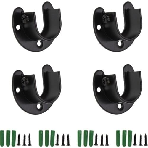 4PCS Black Closet Rod Bracket,U-Shaped Open Closet Rod Holder,Stainless Steel Shower Curtain Rod Pole End Supports