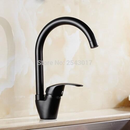 Kitchen Swivel Faucet Black Painted Finished Single Handle Hot and Cold Mixer Taps Deck Mounted ZR374