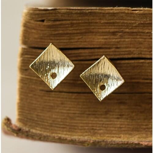 Square Earring Posts with Loop/ Hole, Real Gold Plated Brass Ear Stud For Jewelry Making Findings DIY (GB-071)/ 10pcs =5 Pairs