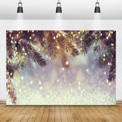 Laeacco Christmas Photography Backdrops Light Bokeh Snow Pine Branch Photo Backgrounds New Year Party Photophone Photo Studio