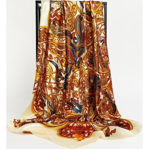 Fashion Silk Square Scarf for Women 2021 Hair Band Soft Neckerchief Vintage Hijab Flower Print Headscarf Female Pashmina Bandana