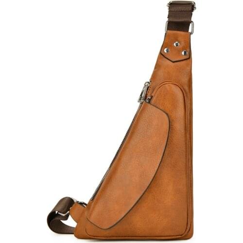 Mens Chest Pack Crossbody Bag Retro Male Soft PU Leather Chest Bag Crossbody Shoulder Vintage Leisure Men Handbag Shoulder Bag