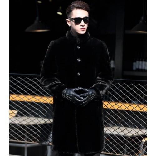 Stand collar faux mink fur leather coats mens warm fur leather coat men loose jackets clothe winter autumn thicken fashion black