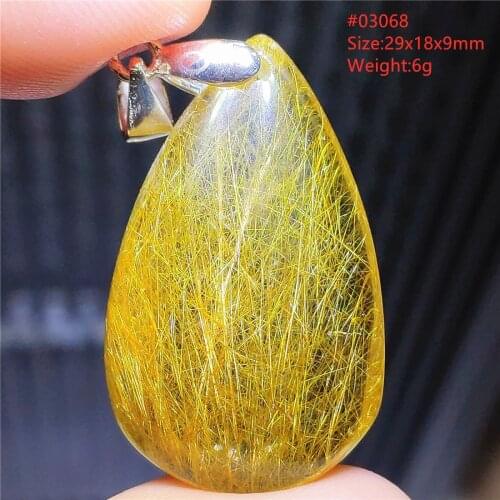 Certificate Natural Gold Rutilated Quartz Wealthy Pendant 31*16*7mm Water Drop Crystal Necklace Jewelry From Brazil AAAAAA
