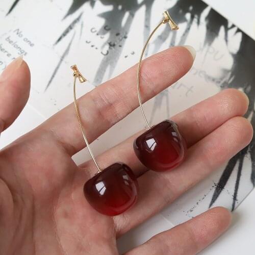 New Fashion 2021 Earrings Women Girls Resin Cute Round Dangle Red Cherry Fruit Long Pendant Earrings Jewelry Gift