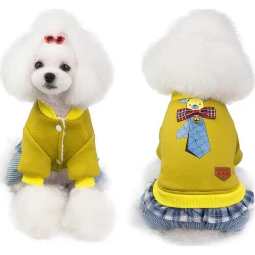 Autumn Winter Pet dog Clothes with cute tie bear pattern Dogs Jumpsuits Warm Puppy Clothing Four-Legged cotton-padded clothes