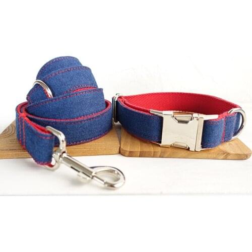 Red Jean Dog Pet Collar and Leash Set Puppy dog Leash Collar For Chihuahua Pug Bulldog arnes perro Travel Walking Accessories
