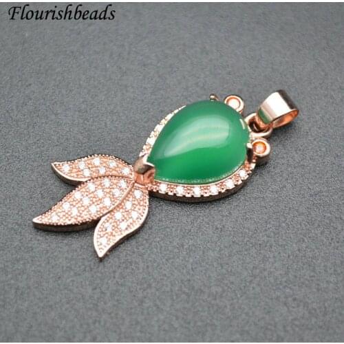 Natural Gemstone Pendant Rose Gold Color Fine Jewelry Making Supplies for DIY Necklace Goldfish Pendants Women Craft Accessories