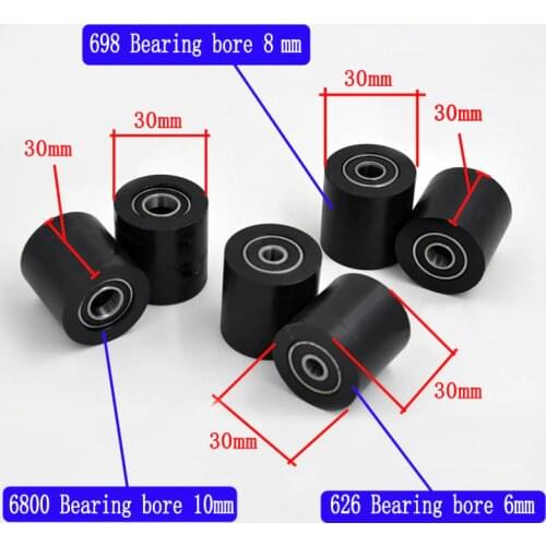 Widened polyurethane roller/wheel/pulleys diameter 30mm,thickness 30mm with double Bearings bore 5mm 6mm 8mm 10mm. 6pcs/lot