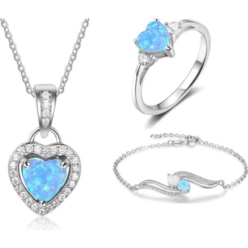 Heart Shape Jewelry Sets Women 925 Sterling Silver Cubic Zircon Necklace Pendant Rings Bracelets Sets Fine Jewelry Girlfriend