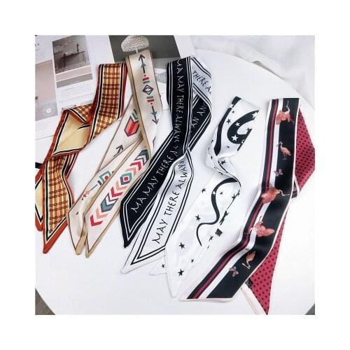 2020 Luxury Brand Designer Small Silk Scarf Women Bag Skinny Scarves Narrow Long Decorate Belt Head Band Fashion Hairband