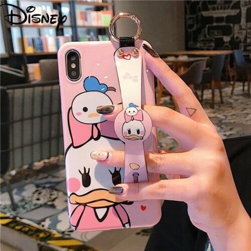 Disney Donald Duck for IPhone 7/8P/X/XR/XS/XSMAX/11/12Pro/12mini Cartoon Silicone Wristband Stand Phone Case