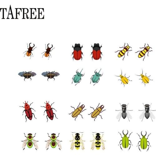 TAFREE Naturally Insect Shaped Acrylic Earrings PVC Resin Heat-shrink sheets Clip on Earrings Epoxy Kids' Jewelry