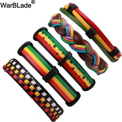 WarBLade 2018 New Vintage Men Bracelet Jewelry Colorful Leather Braided Bracelets Bangles punk Wrap Wristband For Women 5pcs/Set