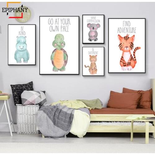 Watercolor Animal Nursery Art Canvas Painting Anime Poster Koala Tiger Turtle Elephant Posters and Prints Kid Boys Bedroom Decor