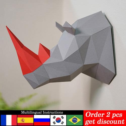 Pre-cut Rhinoceros Animal Paper Model Wall Decor 3D Home Art Decoration,Papercraft,Handmade DIY Adult Origami Craft Toy RTY131