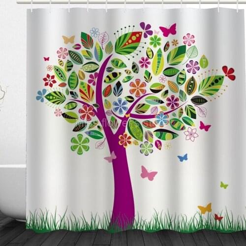 Multi-Size Colorful Leaves Flower Tree Design Custom Shower Curtains Bathroom Waterproof Mildew Polyester Fabric+12Hook