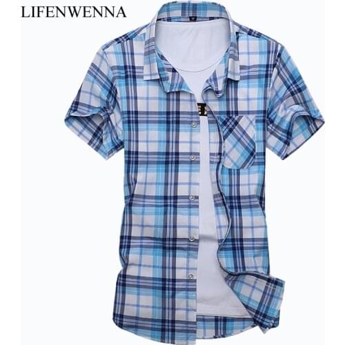 Plus Size M-7XLNew Summer Fashion Mens Shirt Slim Fit Men Short Sleeve Plaid Shirts Mens Clothes Trend Casual Mens Social Shirt