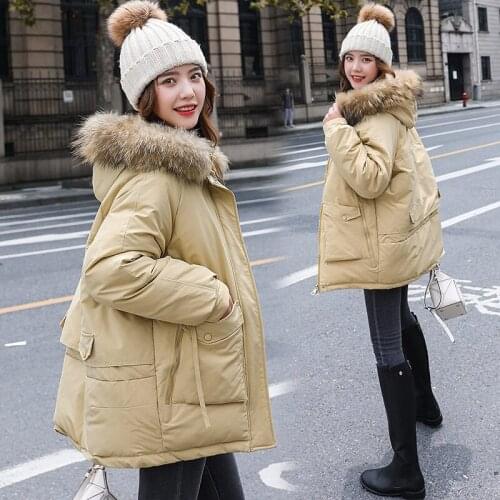 2021 Winter New Fashion Casual Big Fur Collar Cotton Jacket Loose Warm Comfortable Ladies Thick Parkas Jackets With Pocket e188