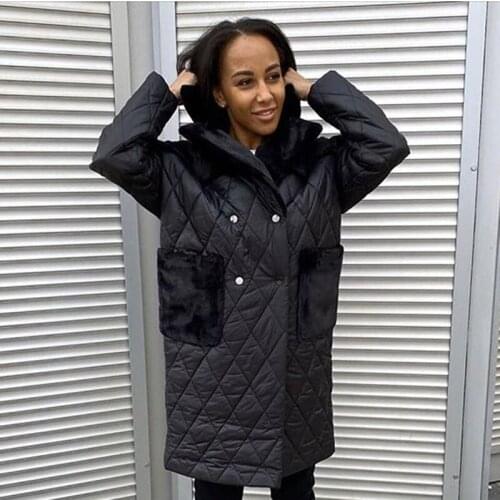 Womens loose down-turned collar, cotton jackets with pockets for women, double breasted fashion