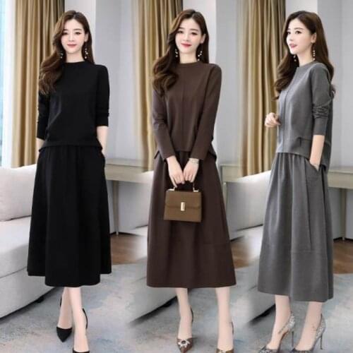 Womens Suit Skirt Two Piece Set Spring Summer For Women 2021 New Female Fashion Sportswear O Collar Large Size Show Thin Dress