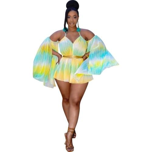 Sexy Off Shoulder Loose Playsuit with Stretchy Sashes Women Halter Long Sleeve Short Jumpsuit Summer Casual Boho Streetwear 2021