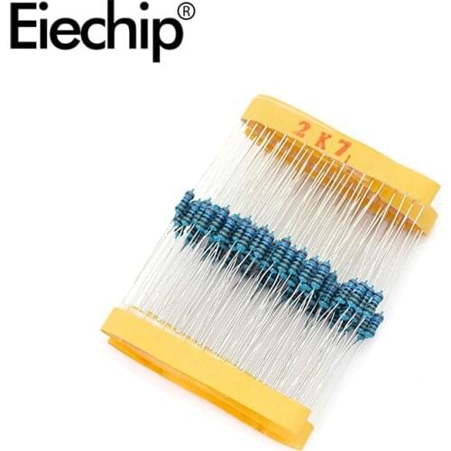 100pcs/lot 1/4W 1% Metal film resistor 0.25W resistance 2.7K ohm Throught Hole